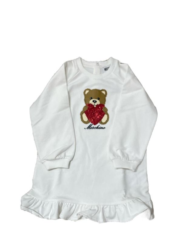 Abito Felpa Bianca Orsetto Cuore Moschino – PRET A BEBE
